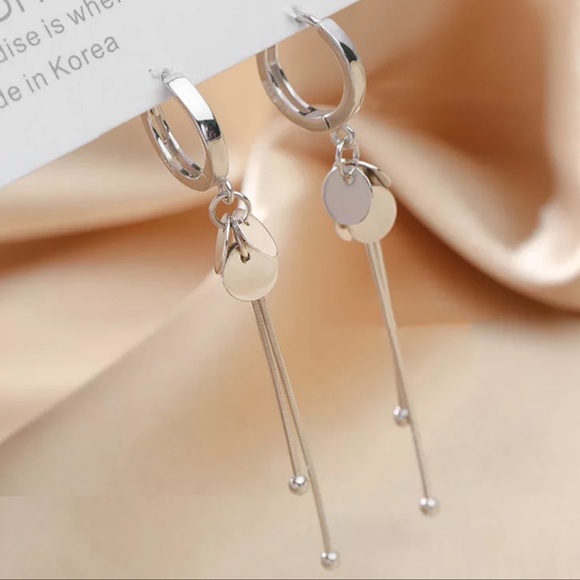 NEW 925 STERLING SILVER LONG TASSEL HOOP EARRINGS - Picture 3 of 5